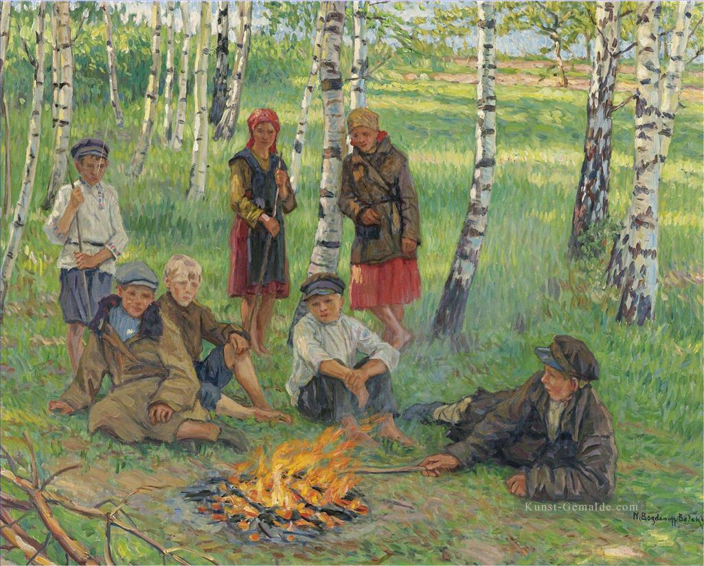 Am Lagerfeuer Nikolay Bogdanov Belsky Kinder Kinder Impressionismus Ölgemälde